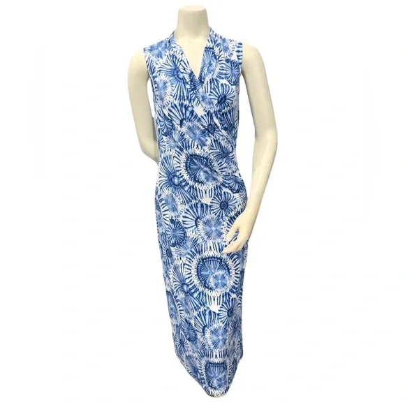 Tommy Bahama Blue White Floral Sleeveless Midi Dress Small - Picture 1 of 6
